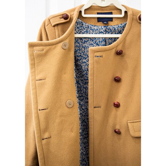 Land's End Camel Collarless Double-breasted Wool Blend Coat, Size 10P - Picture 6 of 8